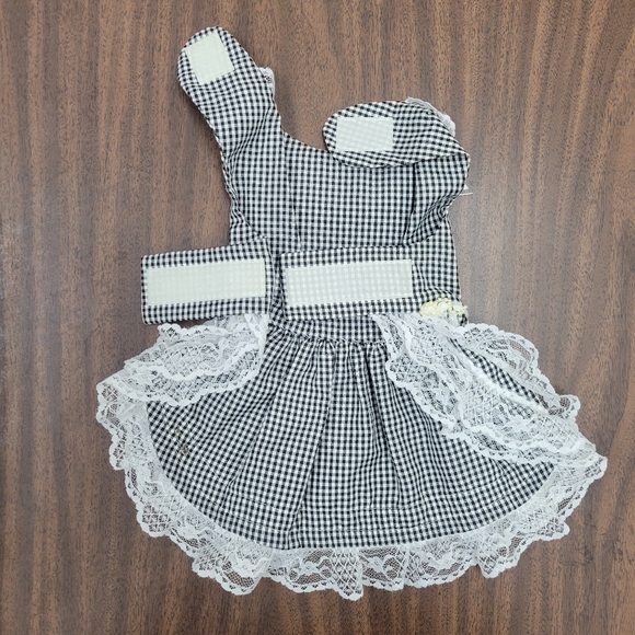 🐩🐩HANDMADE🐩🐩 Beautiful Gingham Dog Dress with Lace, Ribbon Pearls & Bows S - Picture 8 of 9